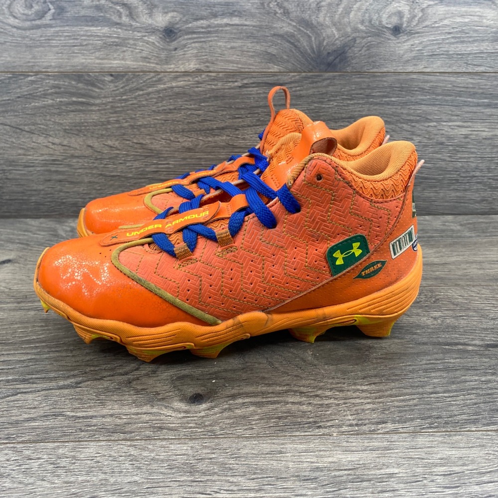 Under Armour Harper 3 Baseball Cleats Youth 5Y Orange Blue Mid Top 3028419-800